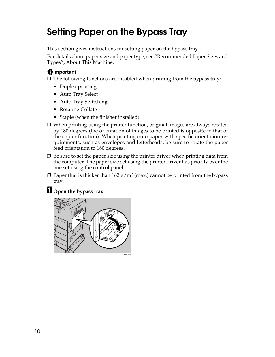 Setting paper on the bypass tray | Ricoh Type 2500 User Manual | Page 16 / 106