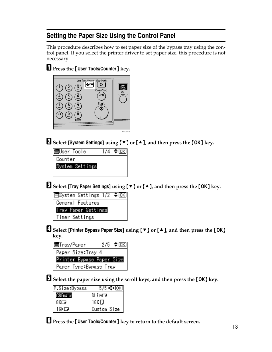Setting the paper size using the control panel | Ricoh Type 2500 User Manual | Page 19 / 106