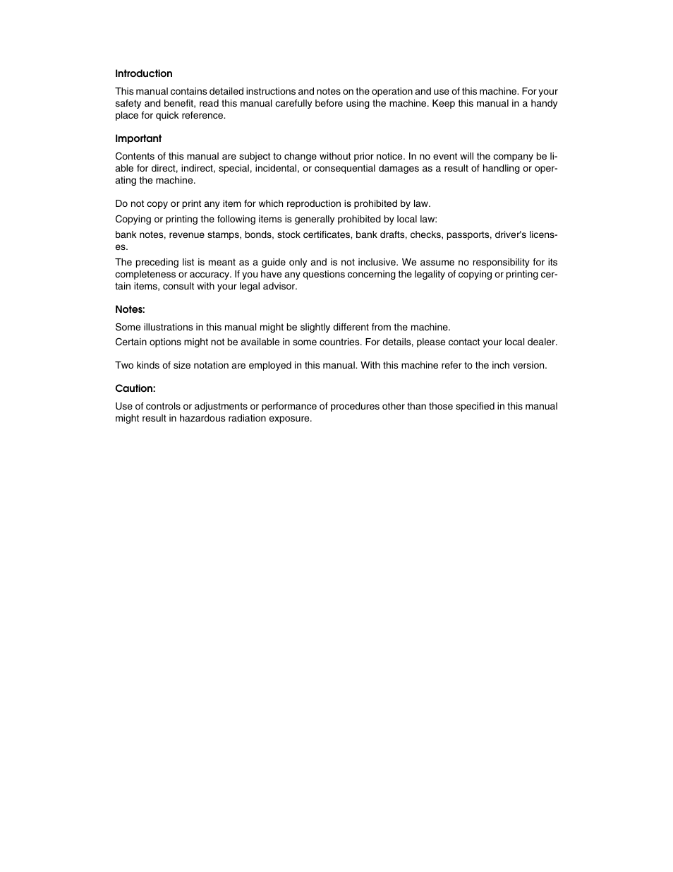Introduction, Important, Notes | Caution | Ricoh Type 2500 User Manual | Page 2 / 106