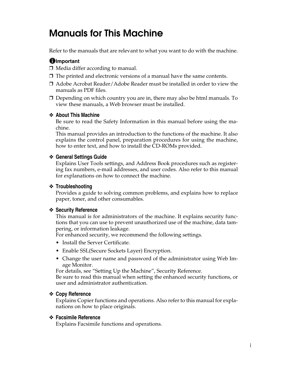 Manuals for this machine | Ricoh Type 2500 User Manual | Page 3 / 106