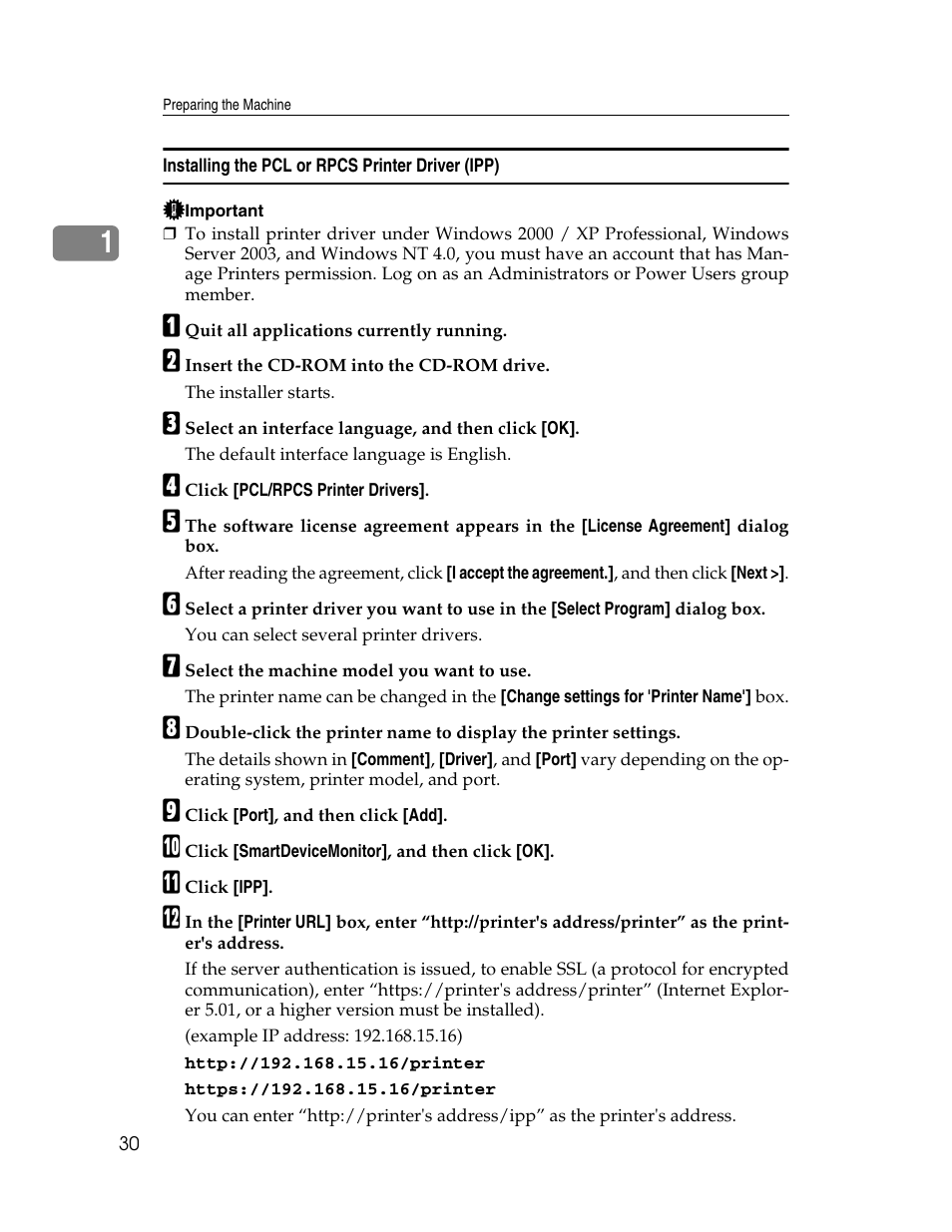Installing the pcl or rpcs printer driver (ipp) | Ricoh Type 2500 User Manual | Page 36 / 106