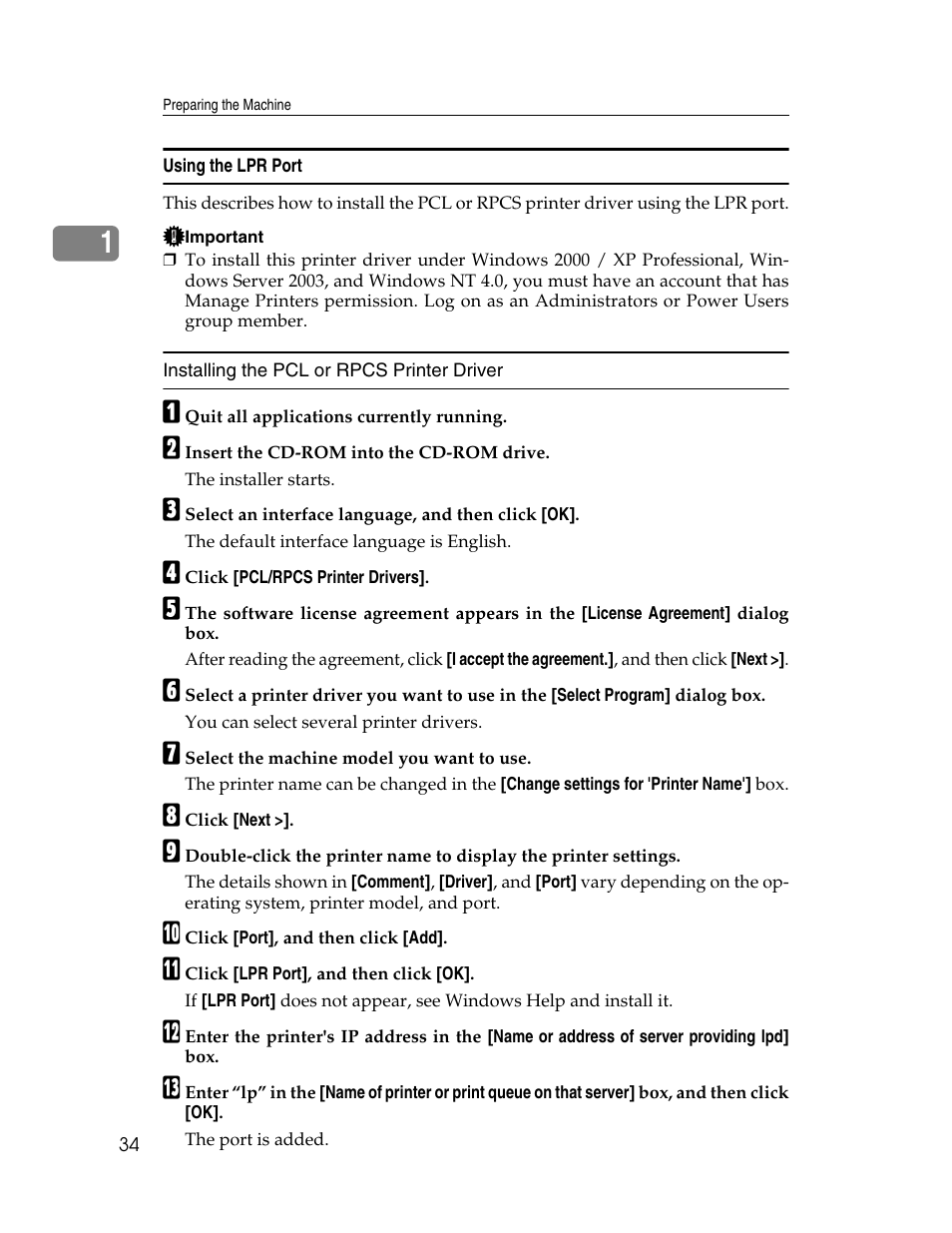 Using the lpr port, See p.34 “using the lpr port | Ricoh Type 2500 User Manual | Page 40 / 106