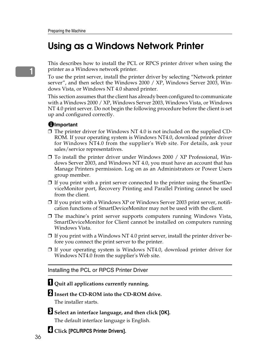 Using as a windows network printer, 1using as a windows network printer | Ricoh Type 2500 User Manual | Page 42 / 106