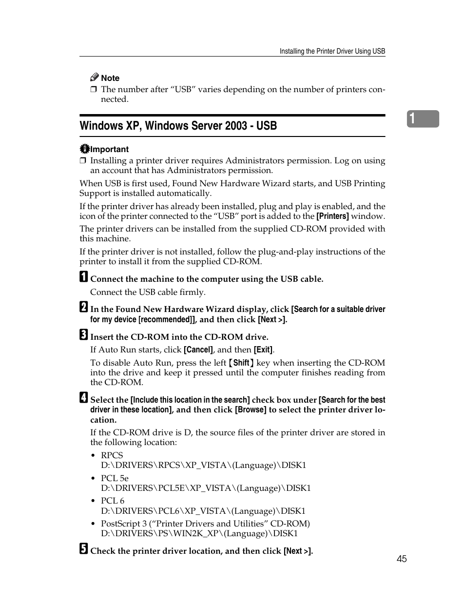 Windows xp, windows server 2003 - usb | Ricoh Type 2500 User Manual | Page 51 / 106