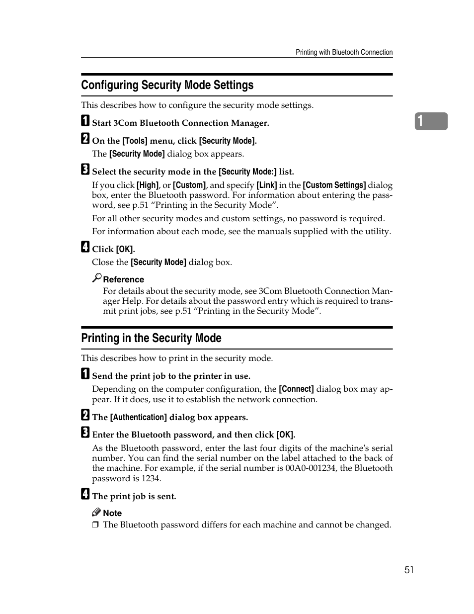 Configuring security mode settings, Printing in the security mode | Ricoh Type 2500 User Manual | Page 57 / 106