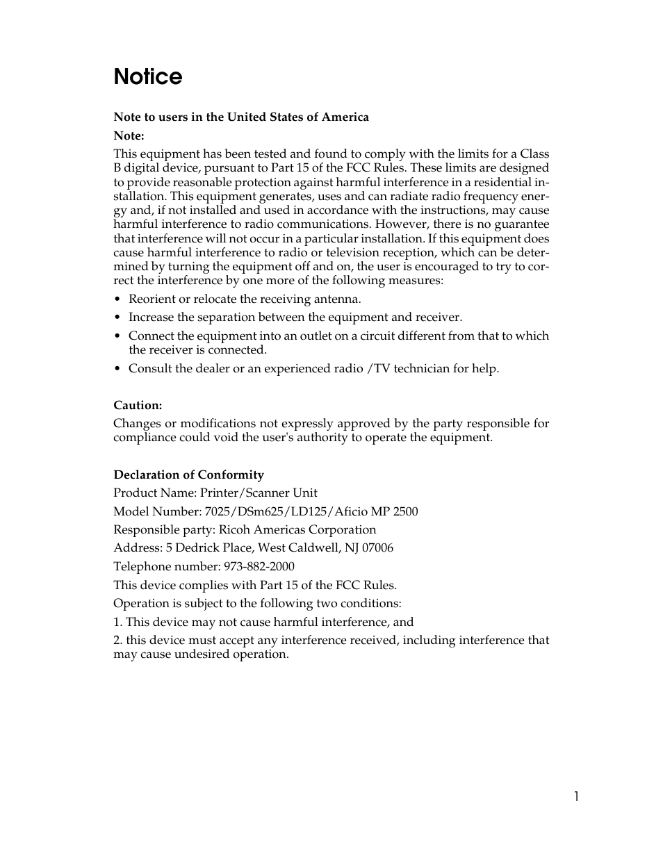 Notice | Ricoh Type 2500 User Manual | Page 7 / 106