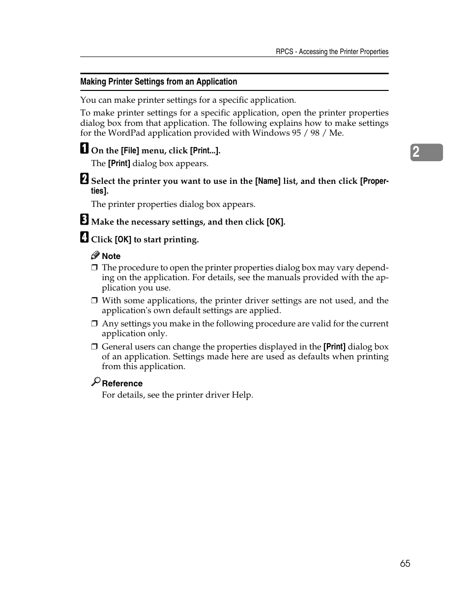 Making printer settings from an application | Ricoh Type 2500 User Manual | Page 71 / 106