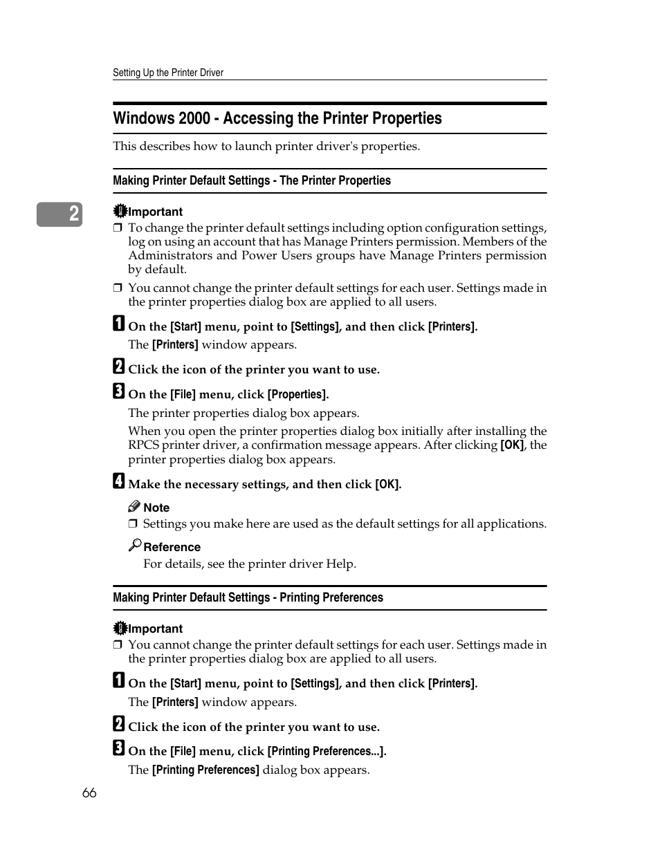 Windows 2000 - accessing the printer properties | Ricoh Type 2500 User Manual | Page 72 / 106