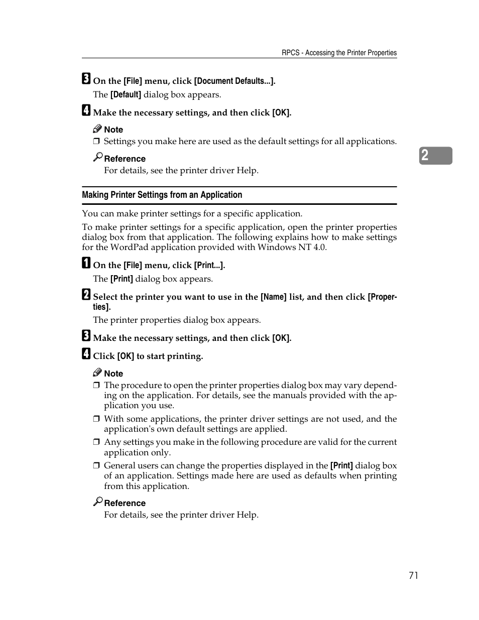 Making printer settings from an application | Ricoh Type 2500 User Manual | Page 77 / 106