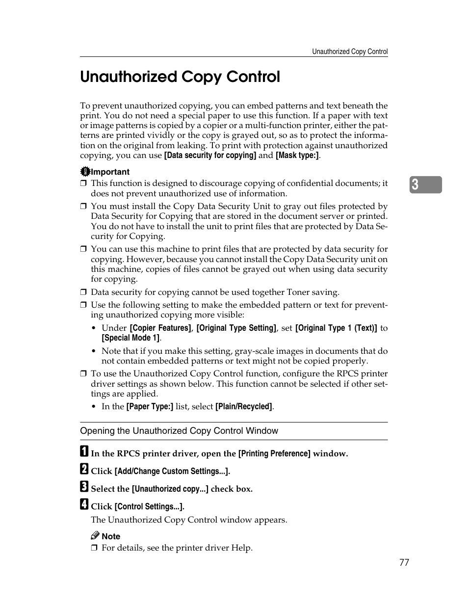 Unauthorized copy control, 3unauthorized copy control | Ricoh Type 2500 User Manual | Page 83 / 106