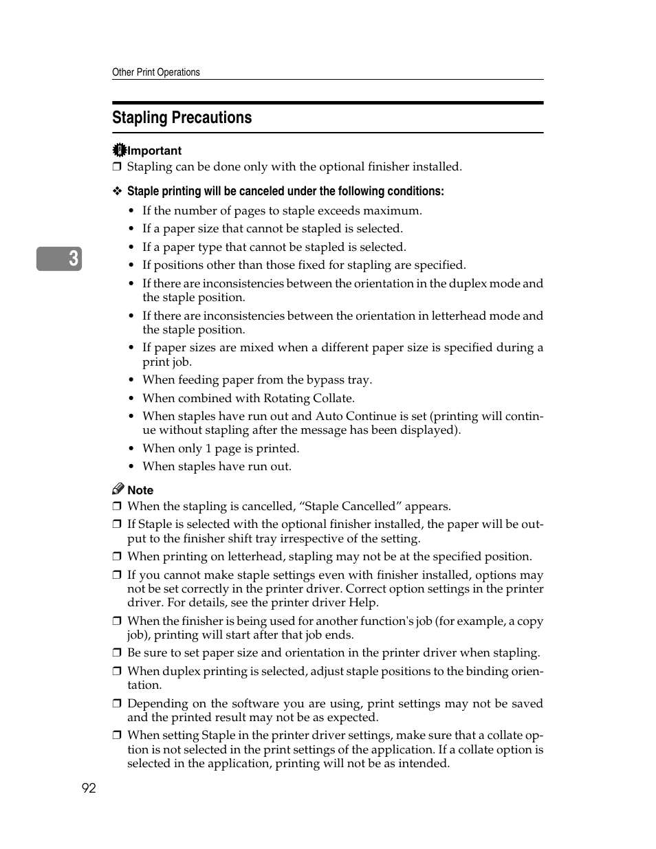 Stapling precautions | Ricoh Type 2500 User Manual | Page 98 / 106