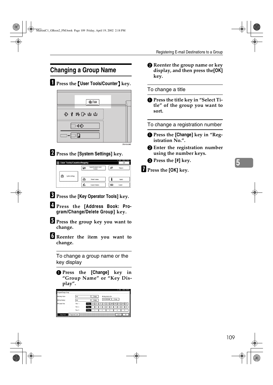 Changing a group name | Ricoh Aficio 2075 User Manual | Page 116 / 195