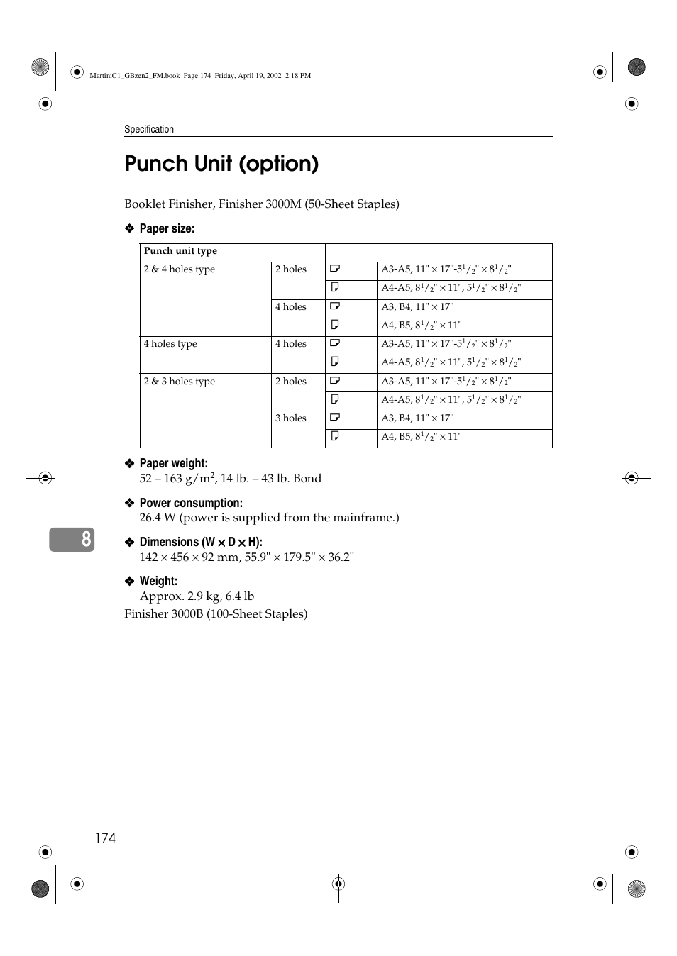 Punch unit, 8punch unit (option) | Ricoh Aficio 2075 User Manual | Page 181 / 195