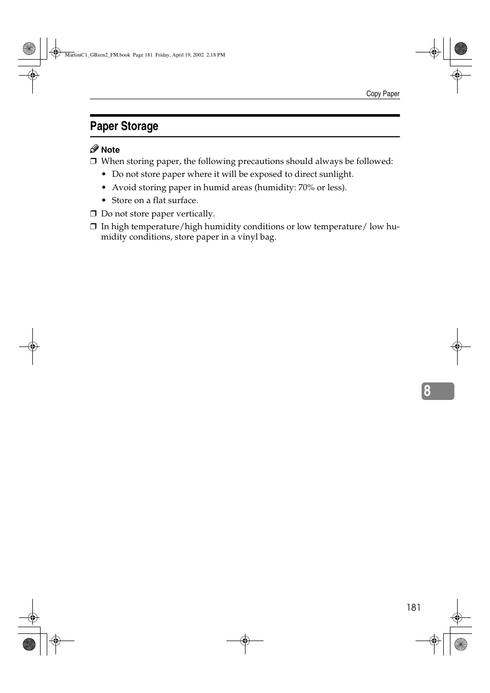 Paper storage | Ricoh Aficio 2075 User Manual | Page 188 / 195