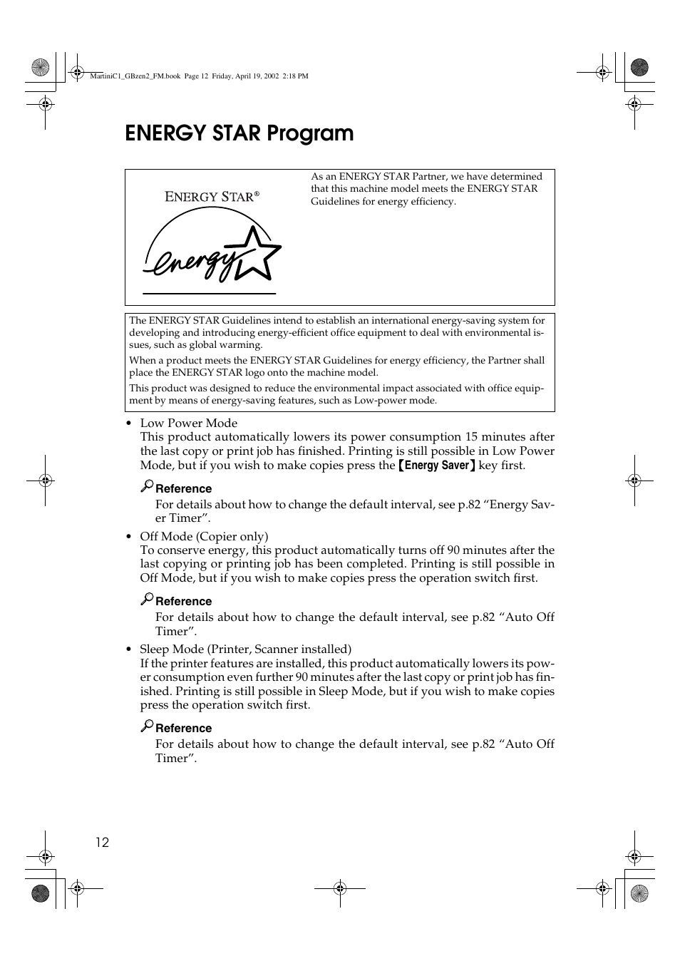 Energy star program | Ricoh Aficio 2075 User Manual | Page 19 / 195