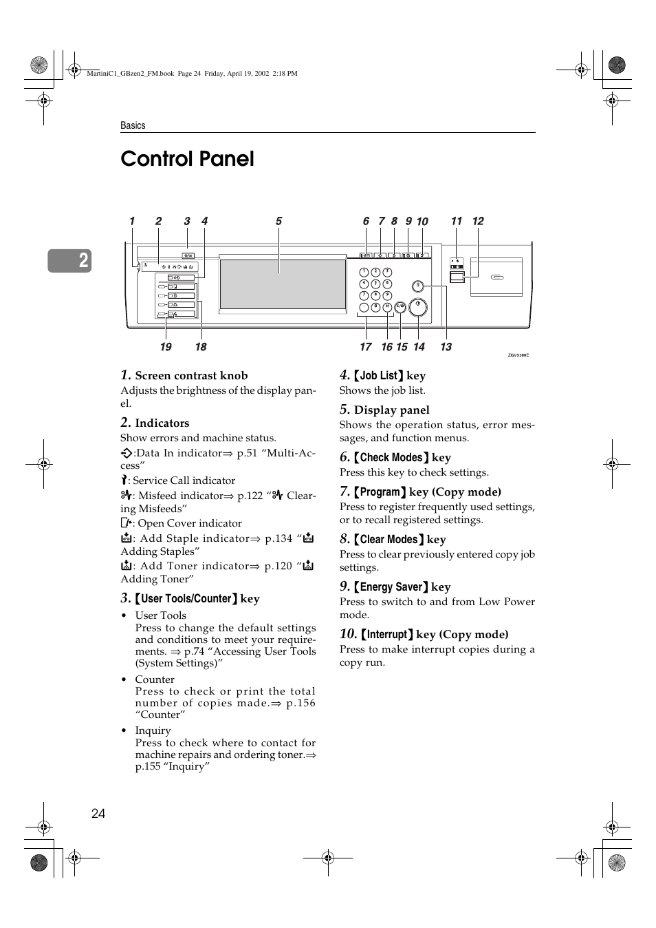 Control panel, 2control panel | Ricoh Aficio 2075 User Manual | Page 31 / 195