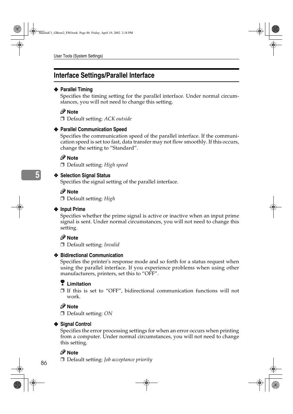 Interface settings/parallel interface | Ricoh Aficio 2075 User Manual | Page 93 / 195