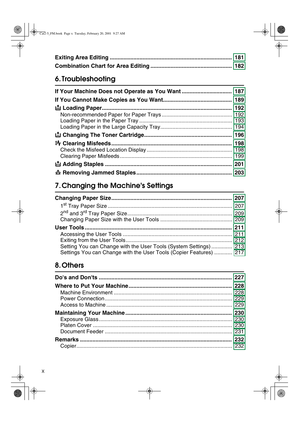 Troubleshooting, Changing the machine's settings, Others | Ricoh 6513 User Manual | Page 13 / 264