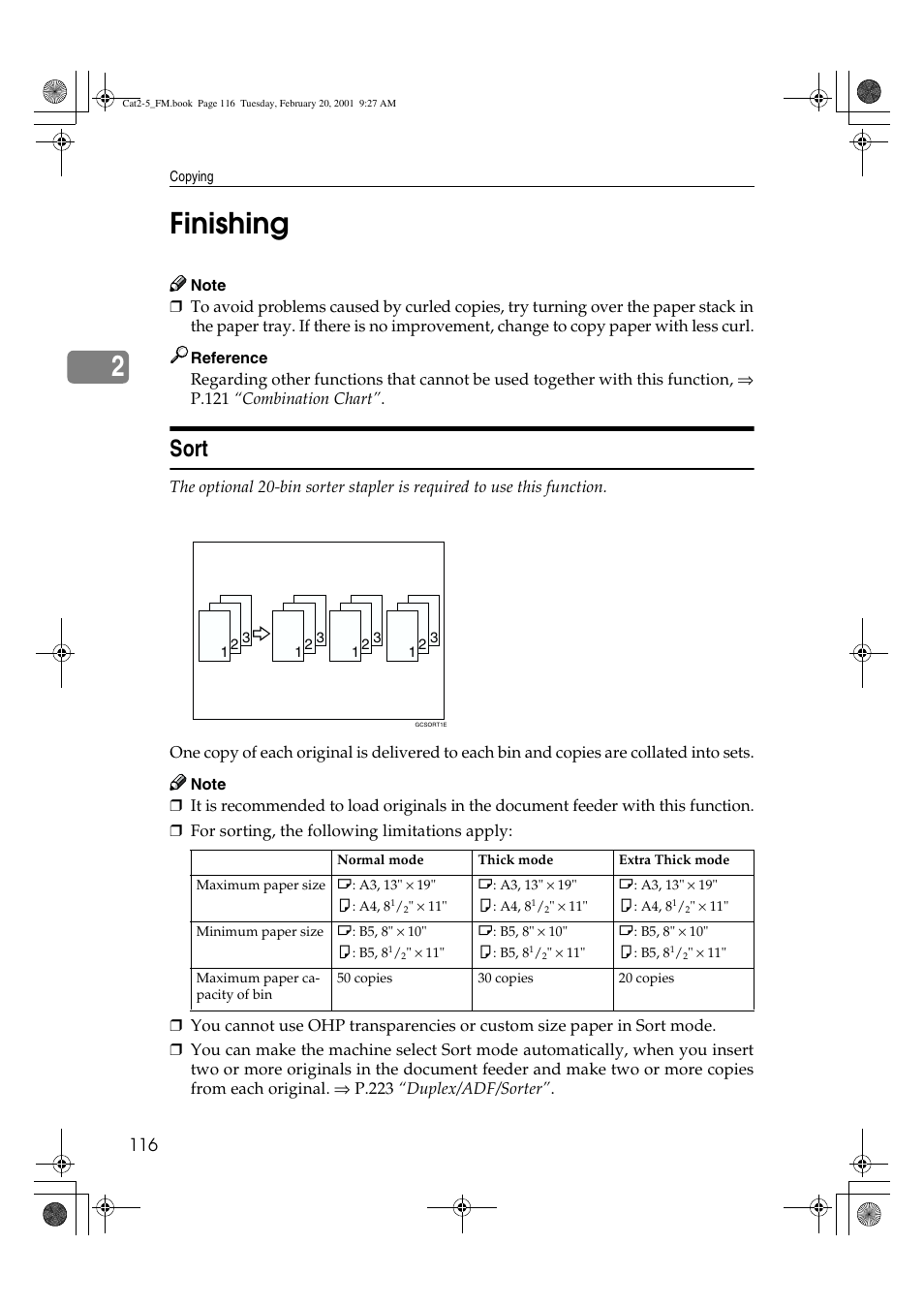 2finishing, Sort | Ricoh 6513 User Manual | Page 131 / 264