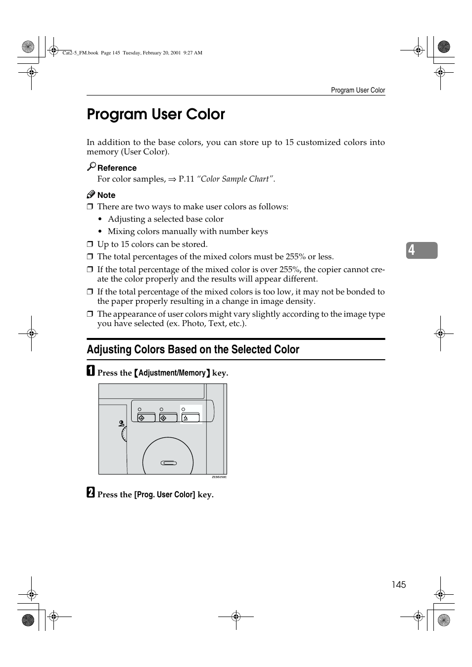 4program user color, Adjusting colors based on the selected color | Ricoh 6513 User Manual | Page 160 / 264