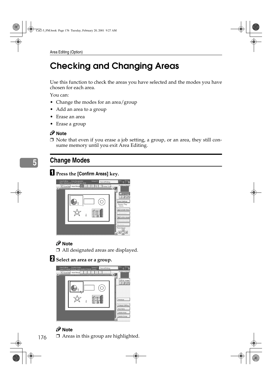 5checking and changing areas, Change modes | Ricoh 6513 User Manual | Page 191 / 264