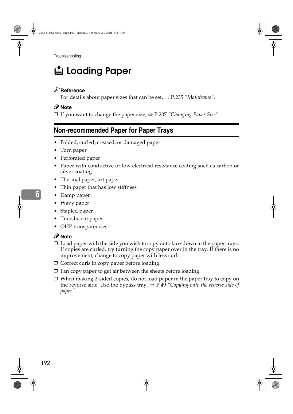6b loading paper, Non-recommended paper for paper trays | Ricoh 6513 User Manual | Page 207 / 264