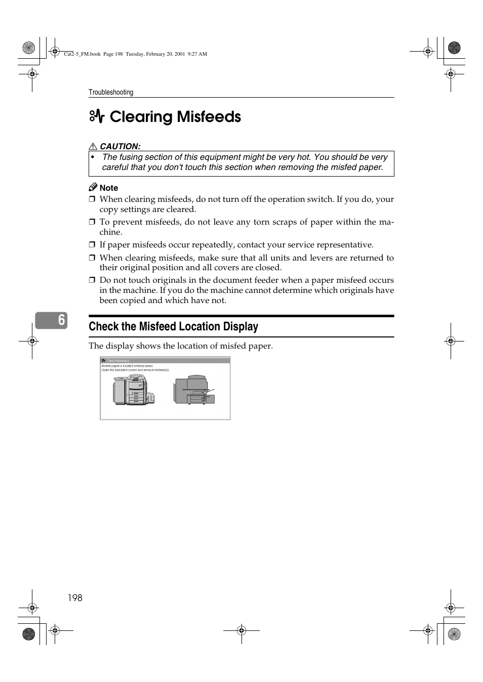 6x clearing misfeeds, Check the misfeed location display | Ricoh 6513 User Manual | Page 213 / 264