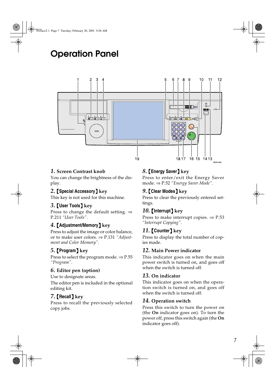 Operation panel | Ricoh 6513 User Manual | Page 22 / 264