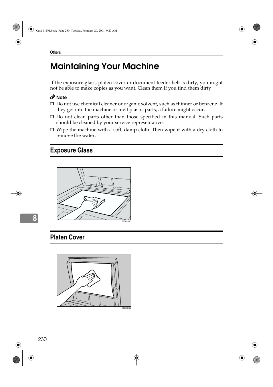 8maintaining your machine, Exposure glass platen cover | Ricoh 6513 User Manual | Page 245 / 264
