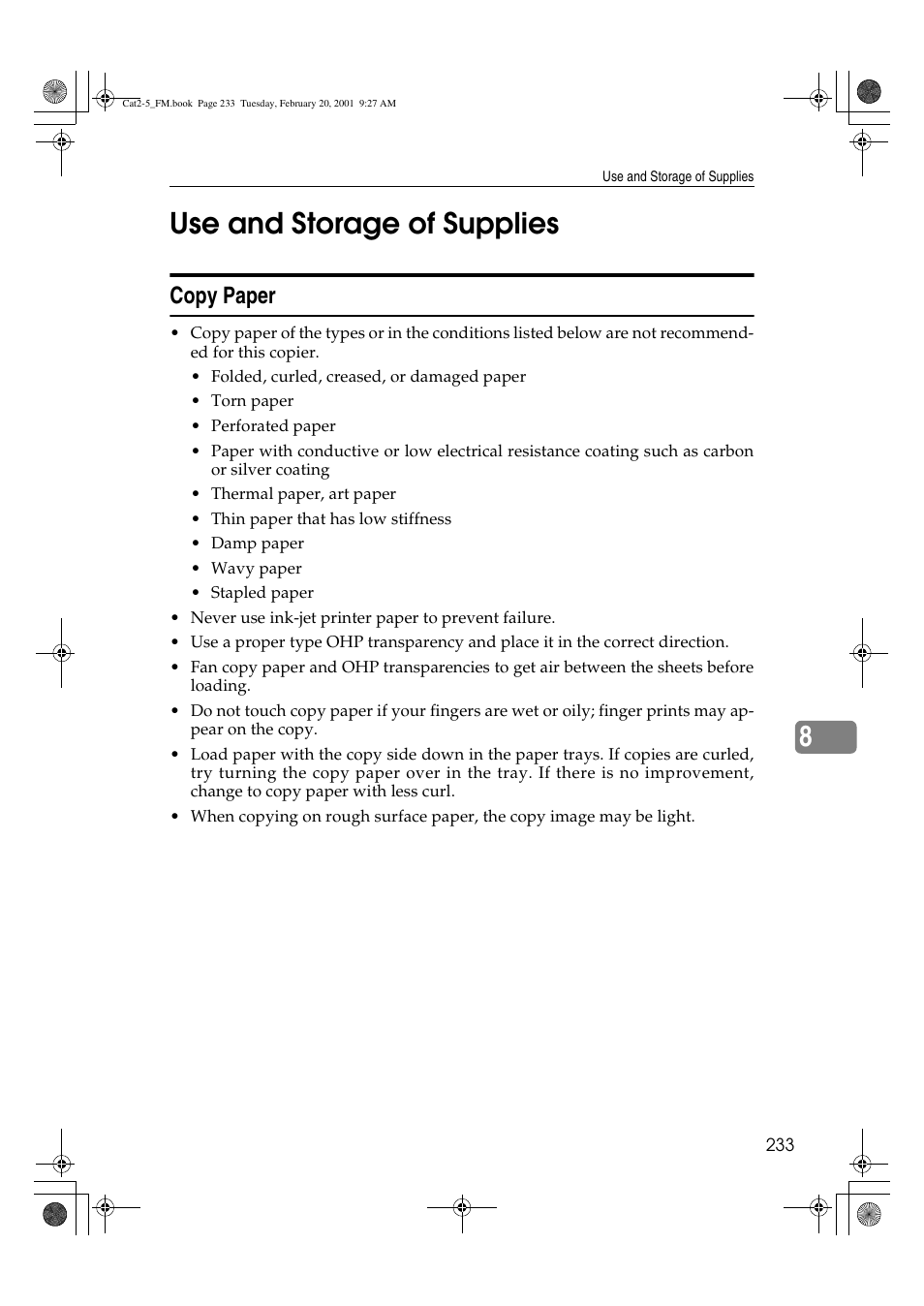 8use and storage of supplies, Copy paper | Ricoh 6513 User Manual | Page 248 / 264