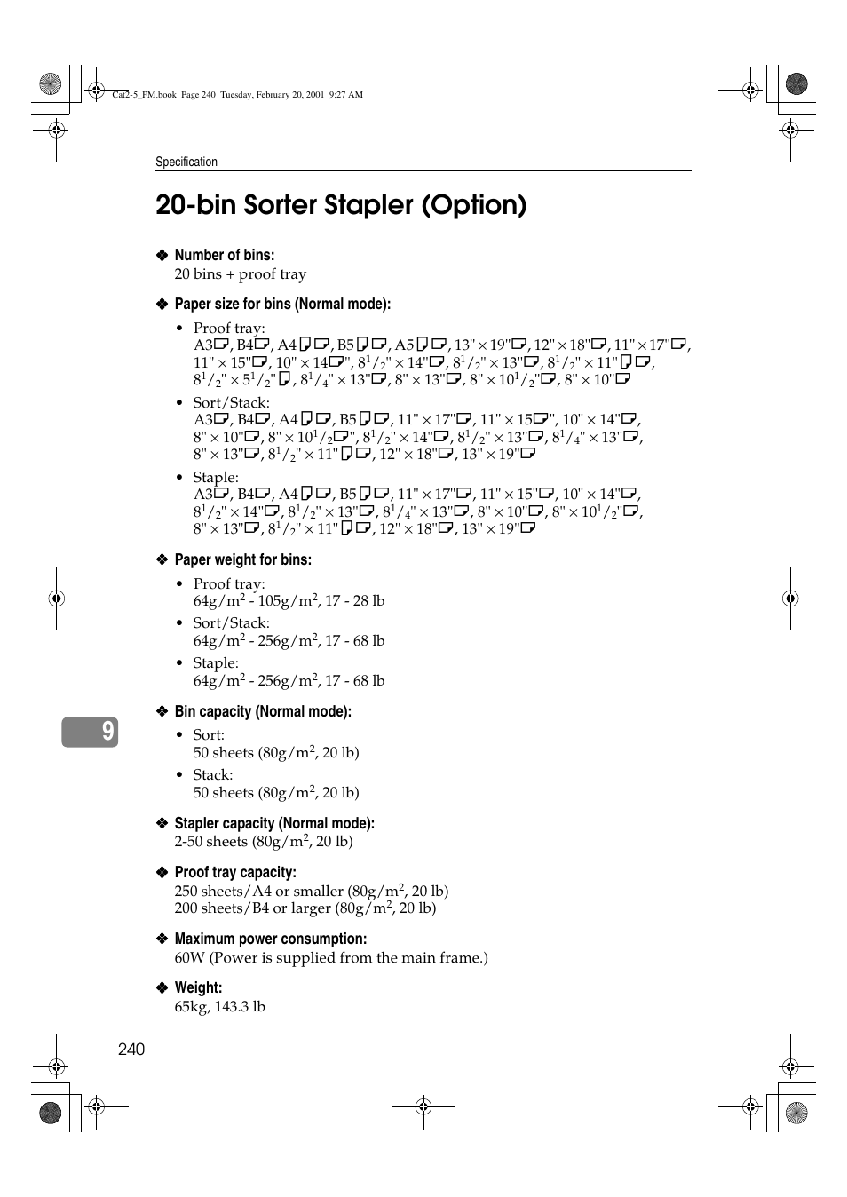 Bin sorter stapler (option) | Ricoh 6513 User Manual | Page 255 / 264