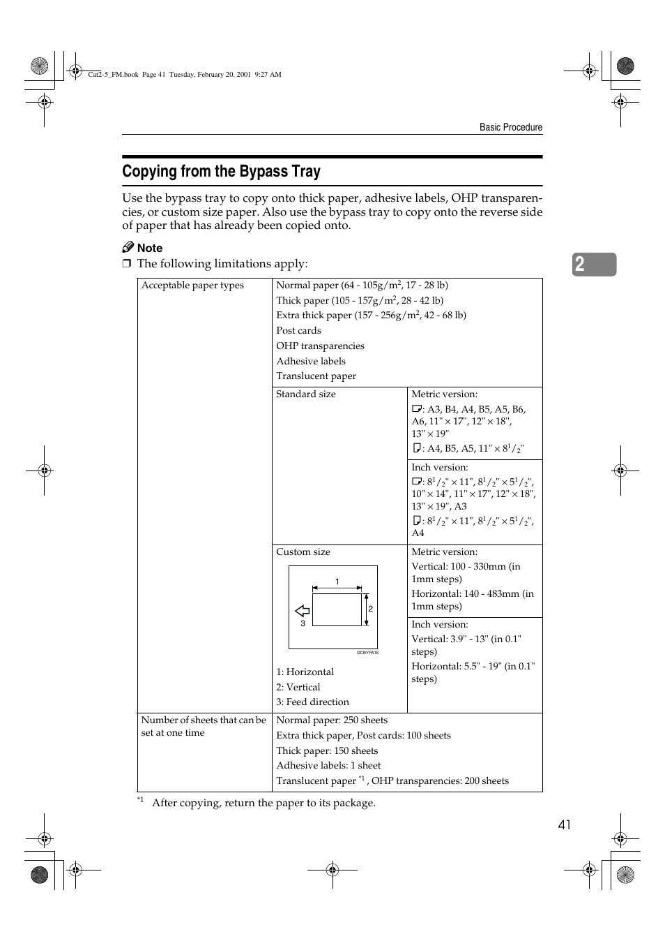 Copying from the bypass tray, The following limitations apply | Ricoh 6513 User Manual | Page 56 / 264
