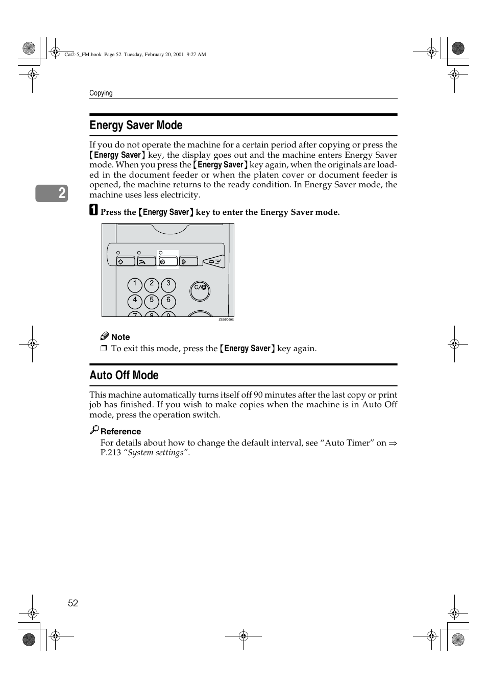 Energy saver mode, Auto off mode | Ricoh 6513 User Manual | Page 67 / 264