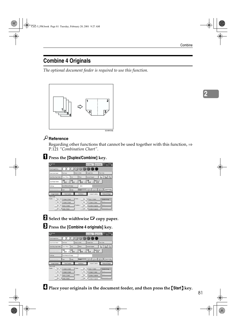 Combine 4 originals | Ricoh 6513 User Manual | Page 96 / 264