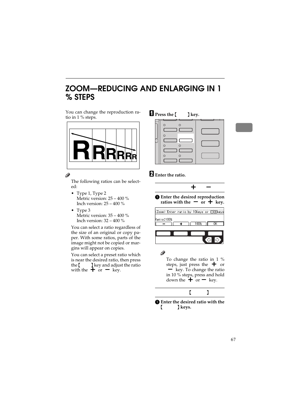 Zoom—reducing and enlarging in 1 % steps, 2zoom—reducing and enlarging in 1 % steps | Ricoh Aficio 340 User Manual | Page 116 / 494