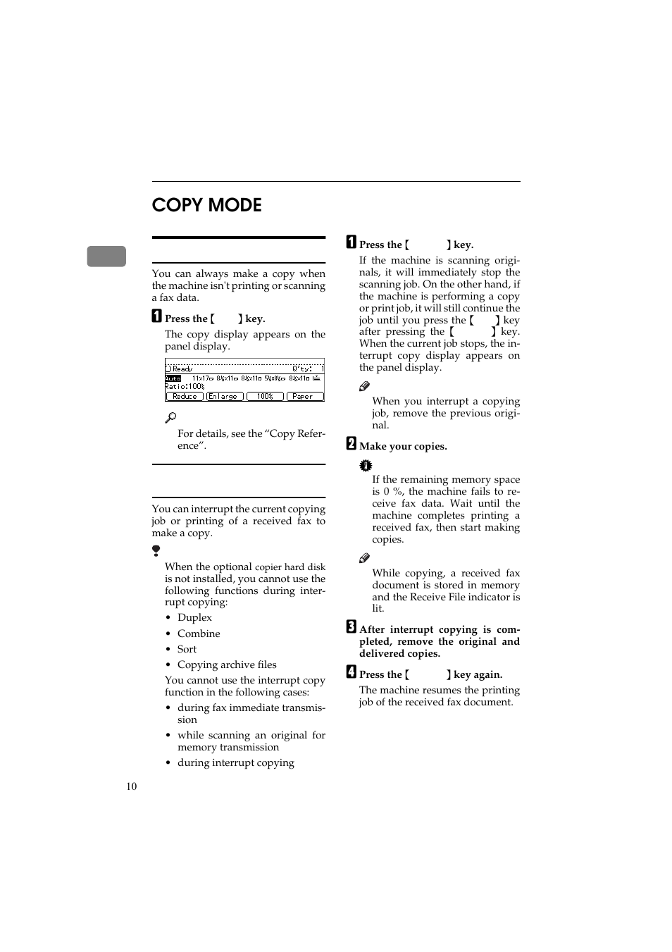 Copy mode, 1copy mode, Changing to copy mode | Ricoh Aficio 340 User Manual | Page 14 / 494