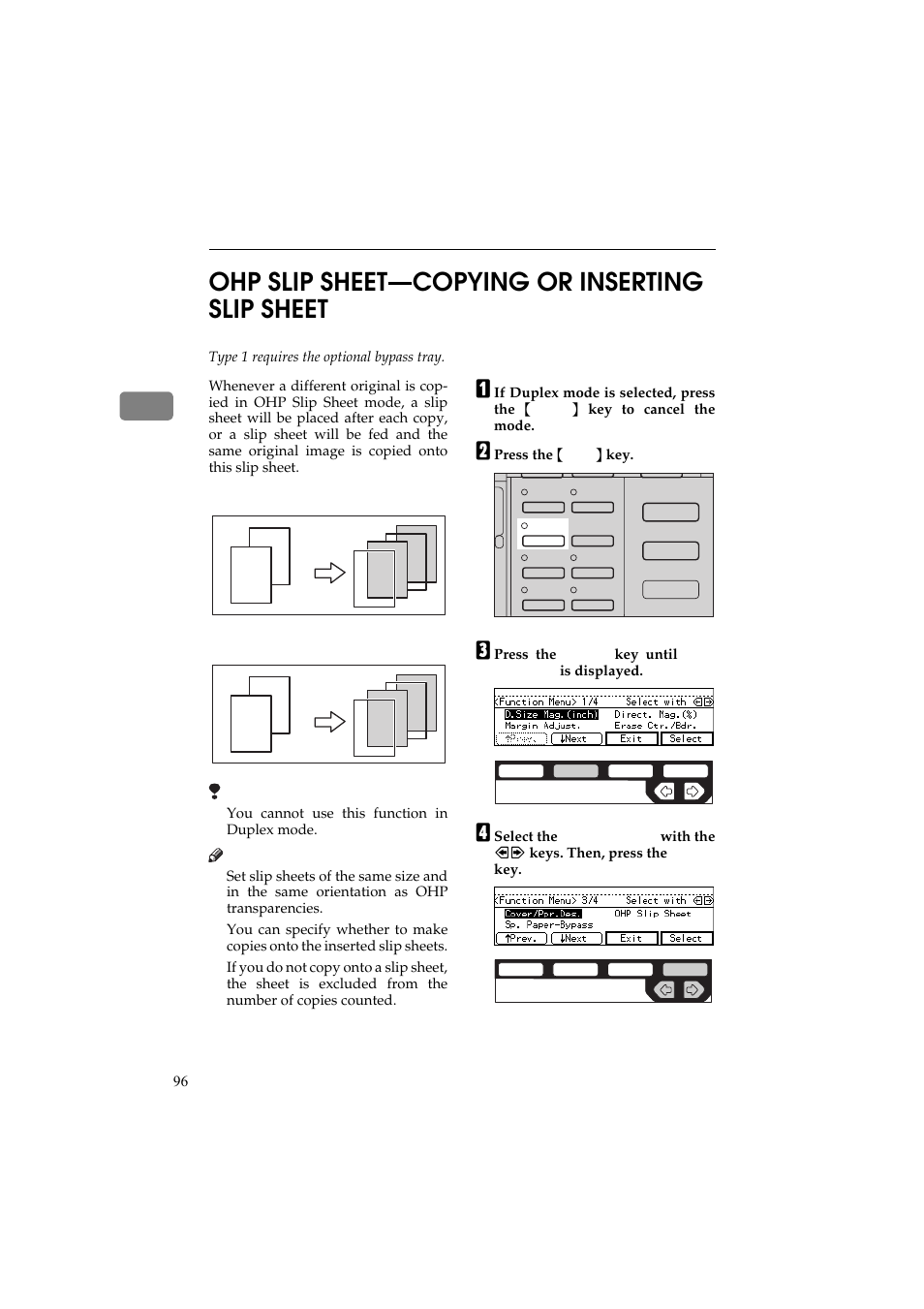 Ohp slip sheet-copying or inserting slip sheet, 2ohp slip sheet—copying or inserting slip sheet | Ricoh Aficio 340 User Manual | Page 145 / 494