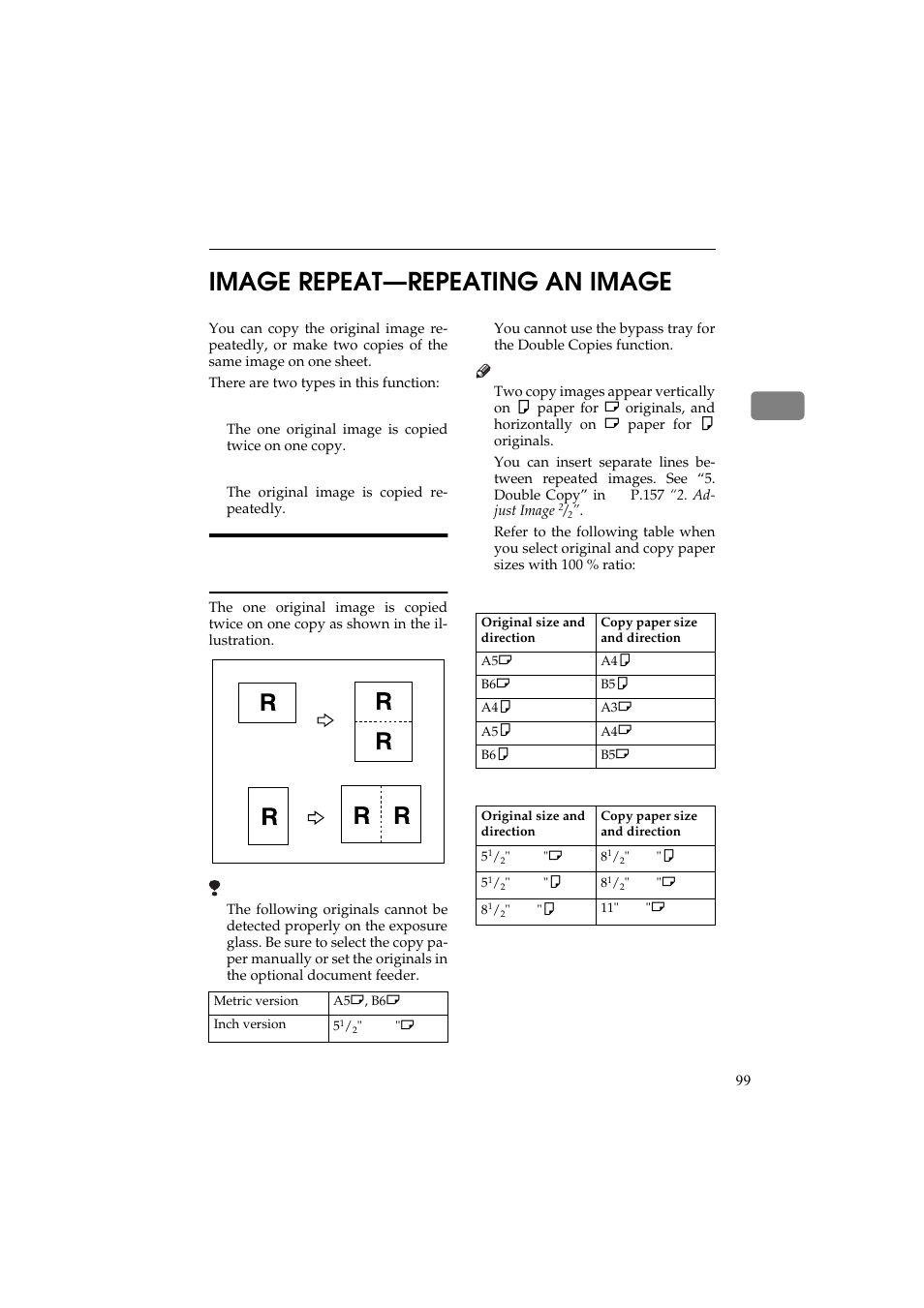 Image repeat-repeating an image, 2image repeat—repeating an image, Double copies—copying the image twice on one page | Ricoh Aficio 340 User Manual | Page 148 / 494