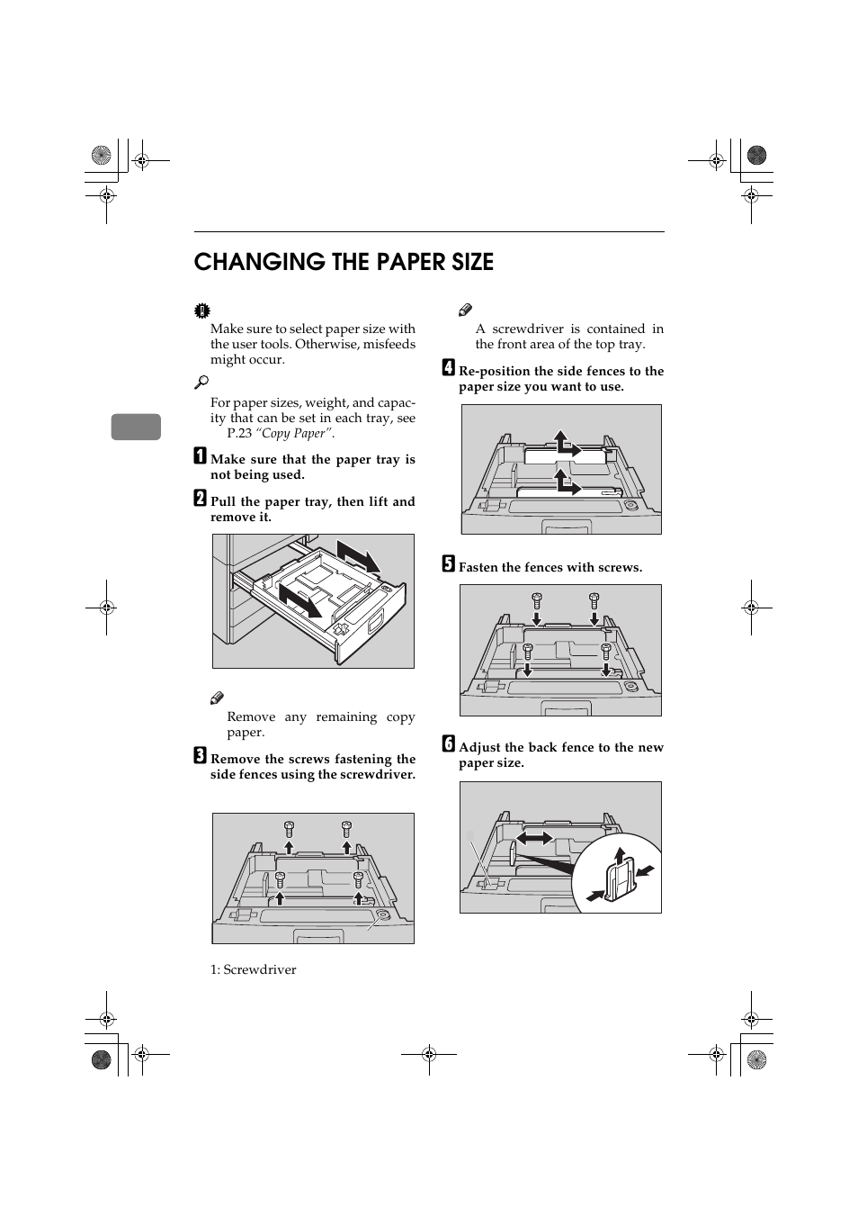 Changing the paper size, 3changing the paper size | Ricoh Aficio 340 User Manual | Page 181 / 494