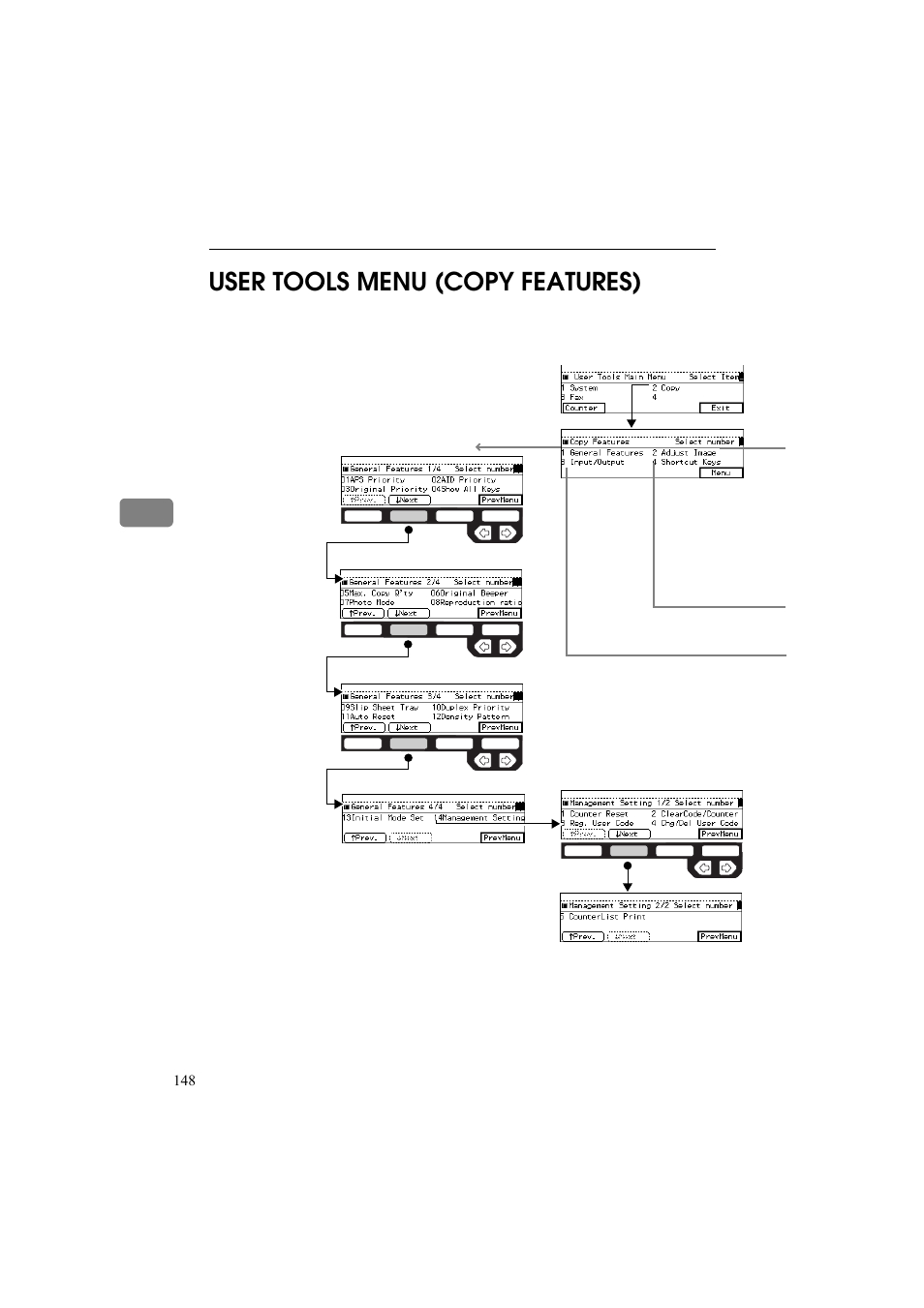 User tools menu (copy features), 4user tools menu (copy features) | Ricoh Aficio 340 User Manual | Page 197 / 494