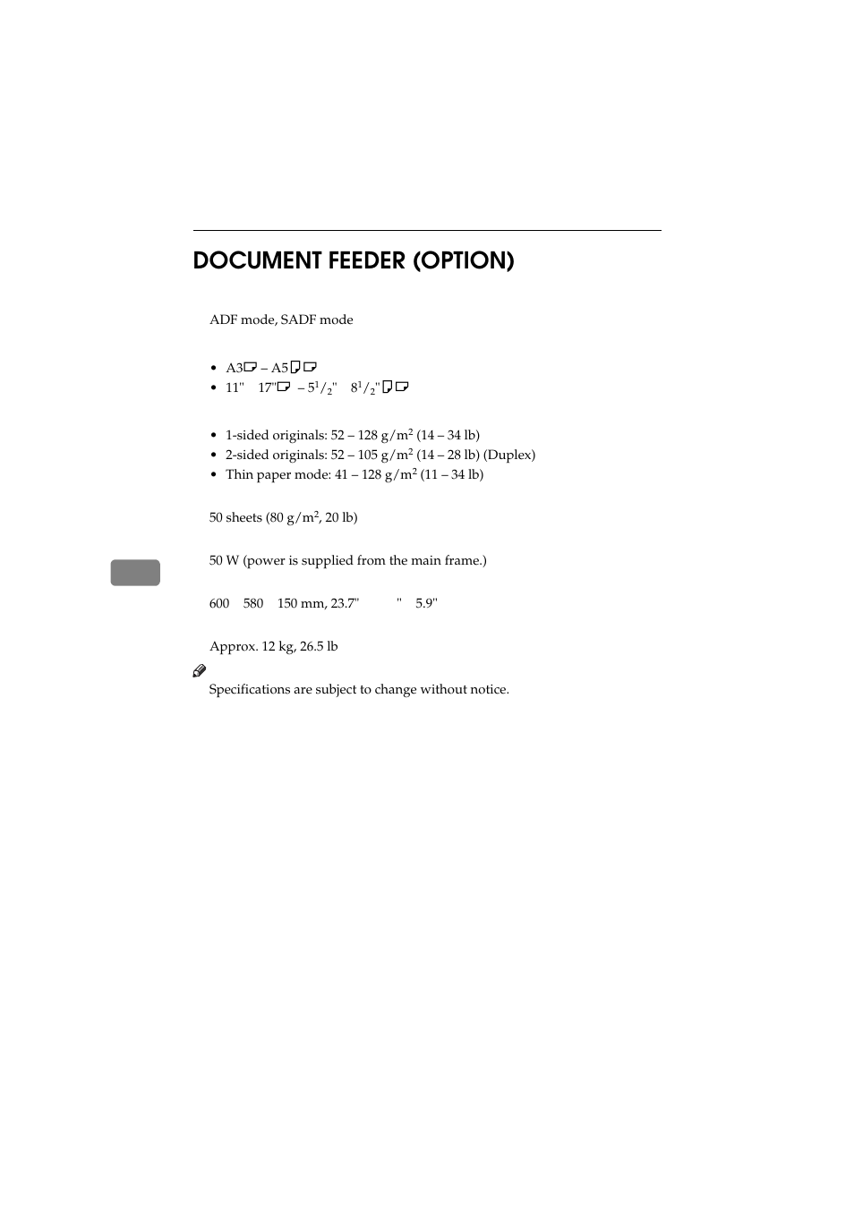 Document feeder (option), 6document feeder (option) | Ricoh Aficio 340 User Manual | Page 225 / 494