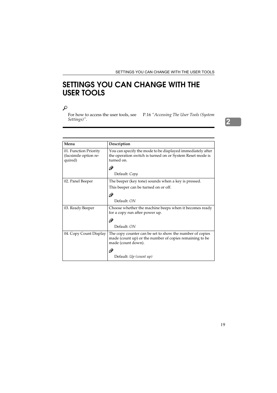 Settings you can change with the user tools, Лsettings you can change with the user tools, System settings | Ricoh Aficio 340 User Manual | Page 23 / 494