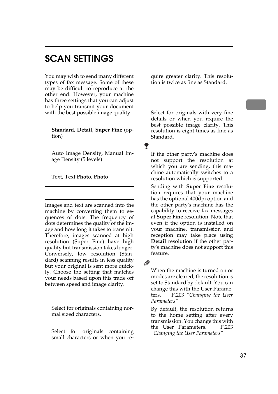 Scan settings, Resolution, P.37 “scan settings | 2scan settings | Ricoh Aficio 340 User Manual | Page 293 / 494
