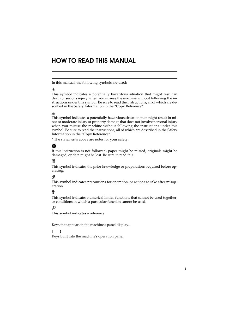 How to read this manual | Ricoh Aficio 340 User Manual | Page 3 / 494