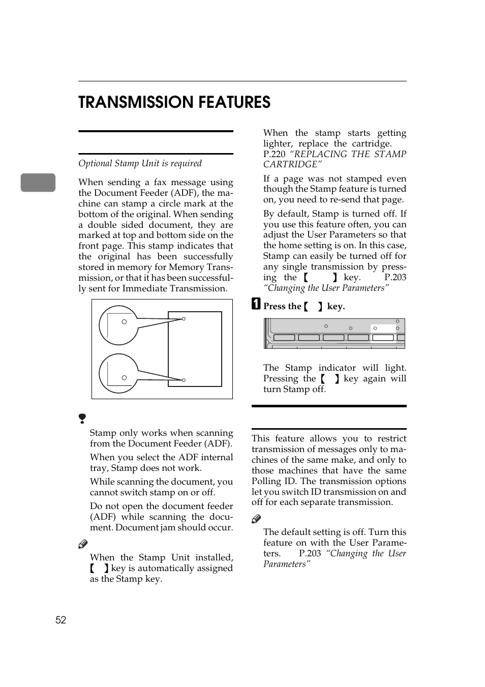Transmission features, Stamp, Id transmission | 2transmission features | Ricoh Aficio 340 User Manual | Page 308 / 494