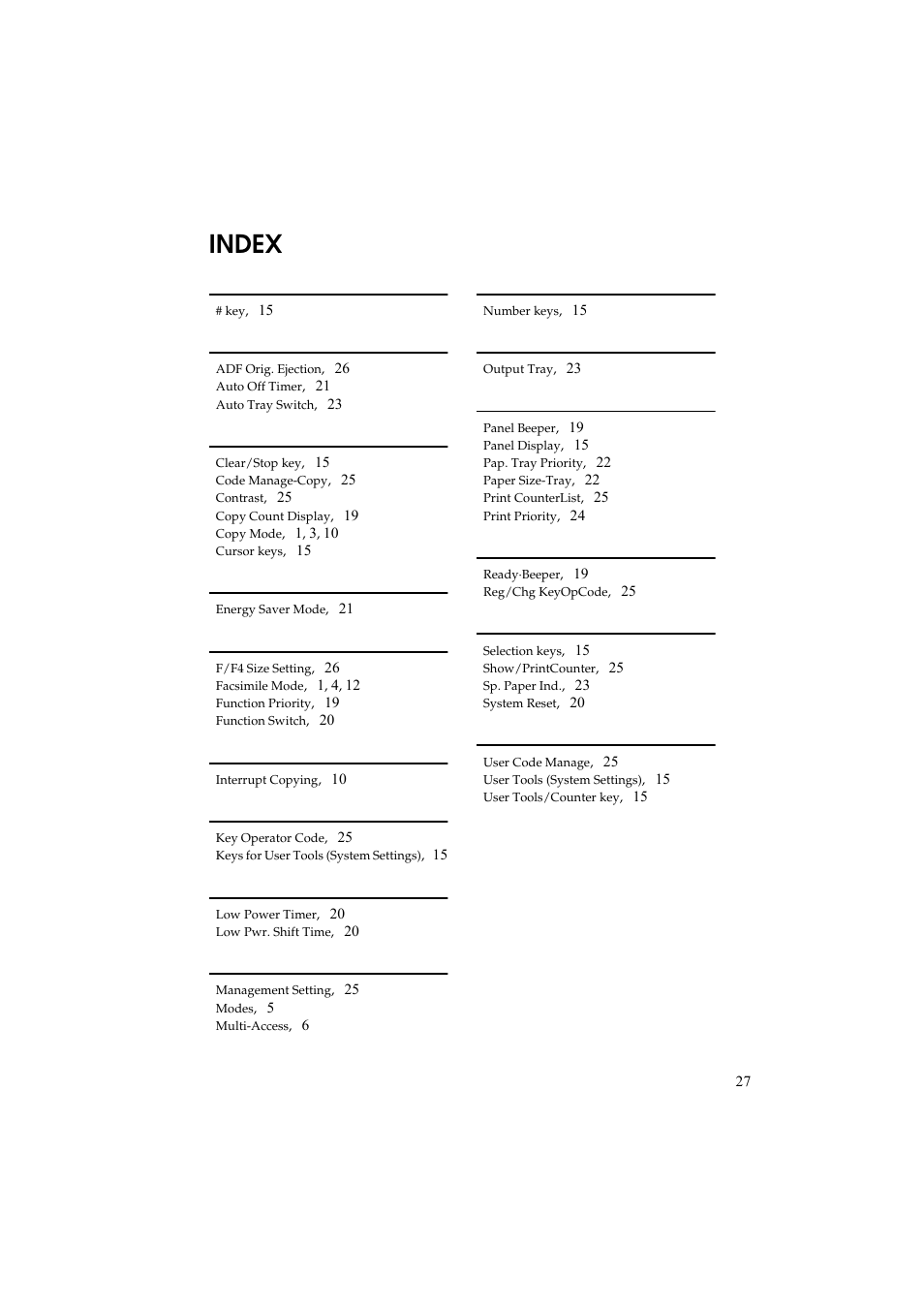 Index | Ricoh Aficio 340 User Manual | Page 31 / 494