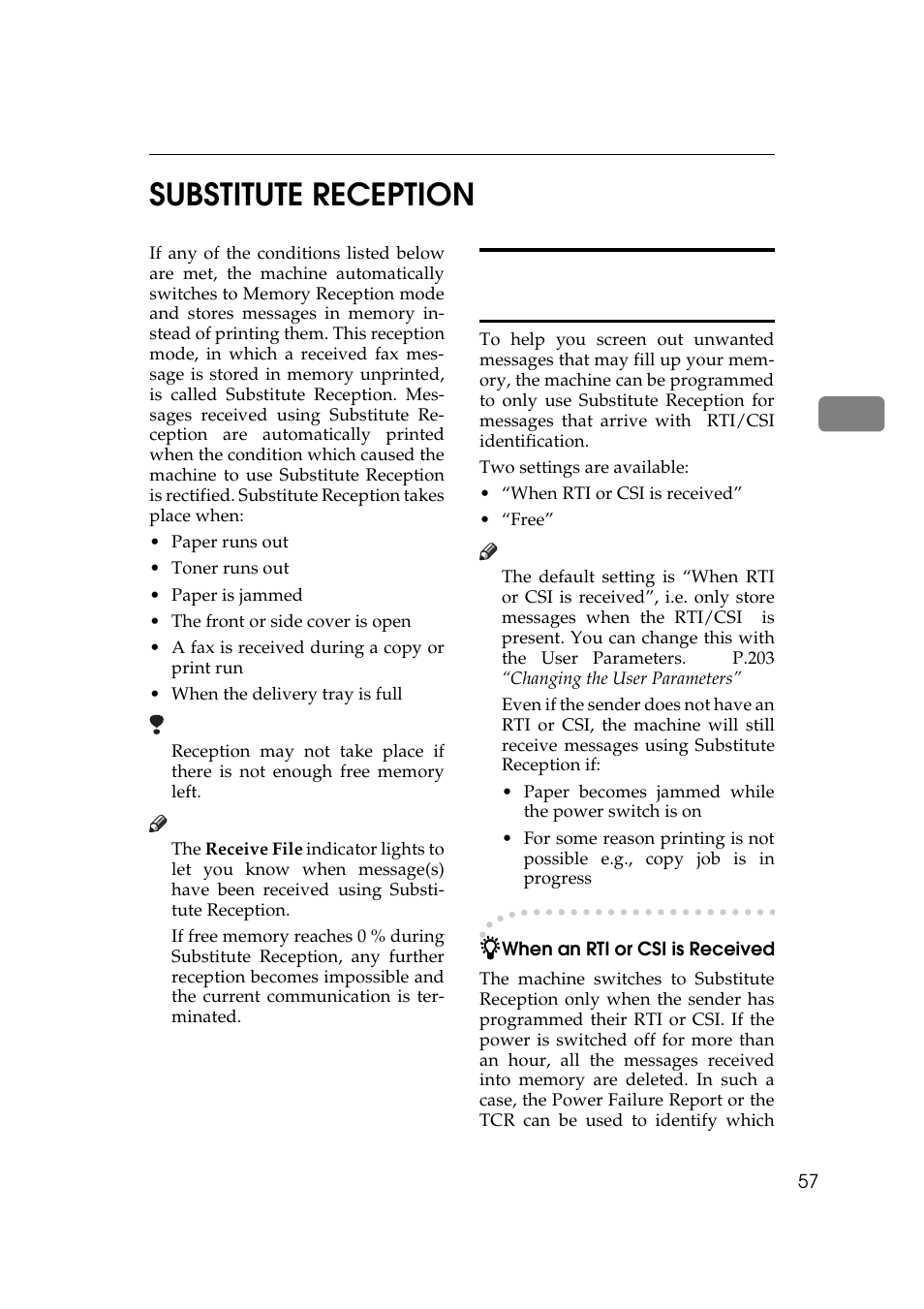 Substitute reception, Screening messages from anonymous senders, Ption p.57 “substi | Tute reception, 3substitute reception | Ricoh Aficio 340 User Manual | Page 313 / 494
