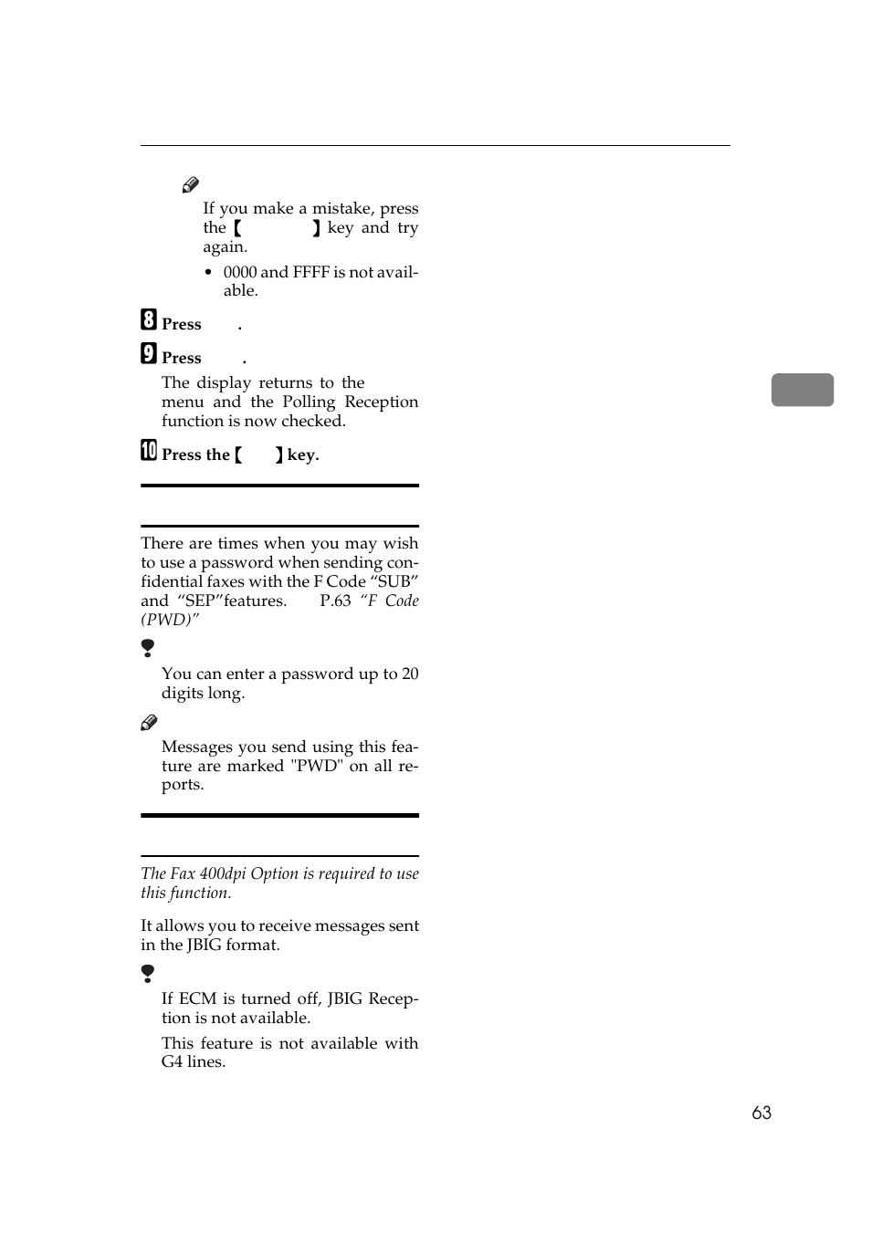 F code (pwd), Jbig reception | Ricoh Aficio 340 User Manual | Page 319 / 494