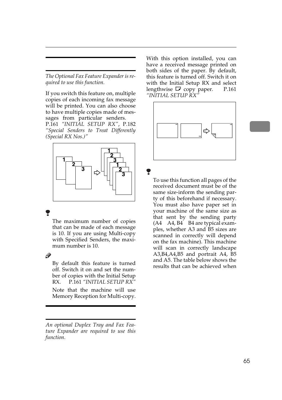 Multi-copy reception, Sided printing, P.65 “multi-copy reception | Red) p.65 “2-sided printing | Ricoh Aficio 340 User Manual | Page 321 / 494