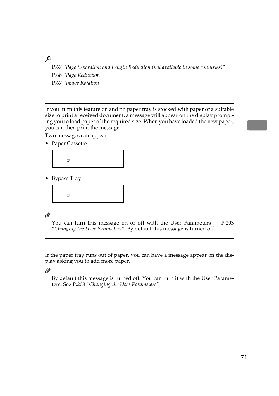 Just size printing, Out of paper display message | Ricoh Aficio 340 User Manual | Page 327 / 494
